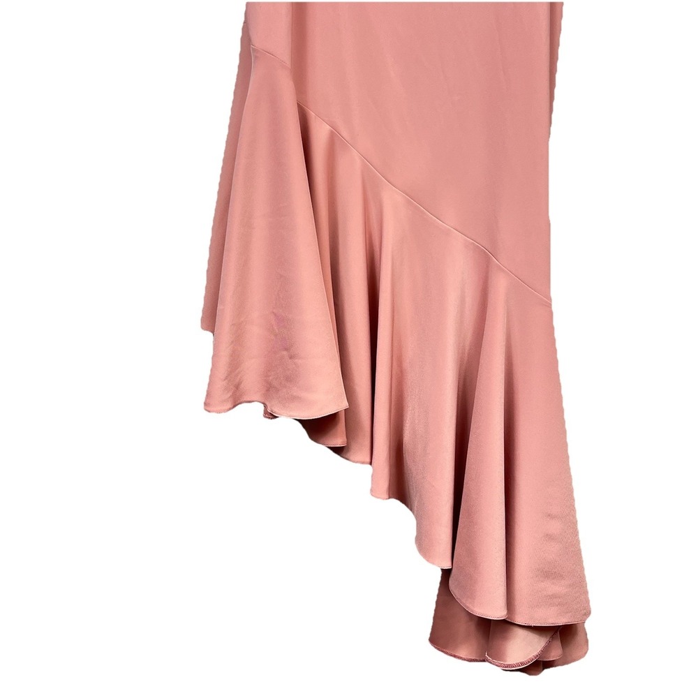 Topshop Asymmetrical Ruffle Midi Dress Dusty Rose Size 8 Prom Soft Girl Romantic - Picture 4 of 14